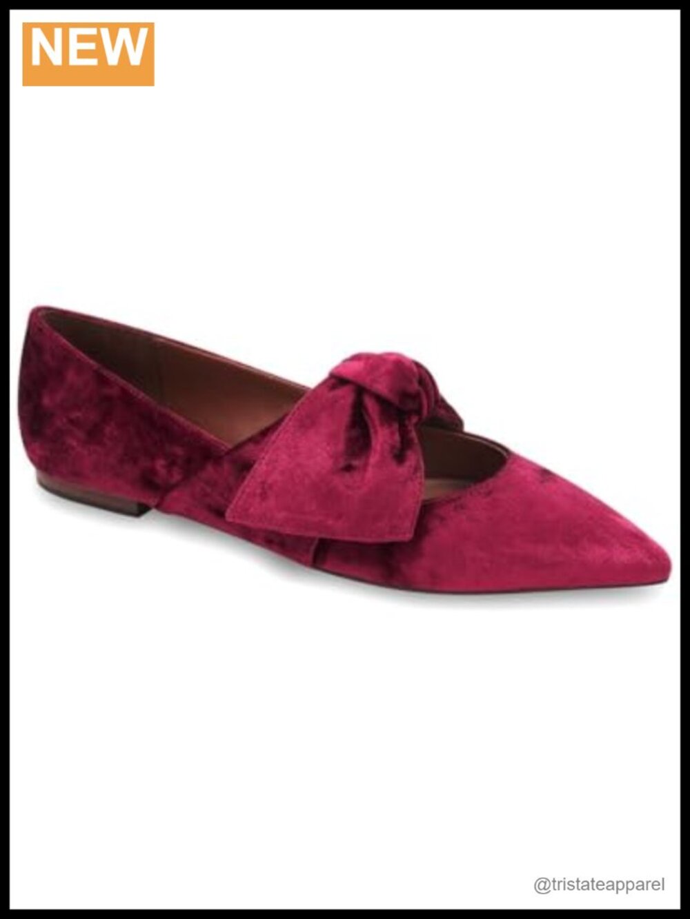 Velvet Pointed Toe Flats with Bow Detail, Cushioned Footbed